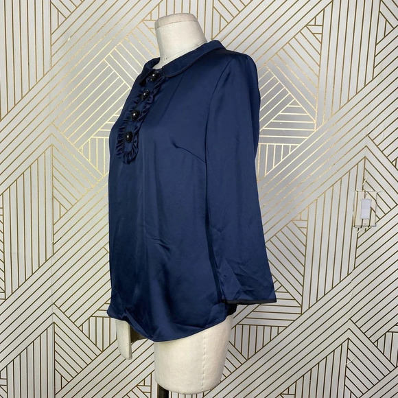 Boden Sophia Sequin Collared 3/4 Sleeve Blouse Top in Navy Blue Size US 6 - Picture 5 of 12